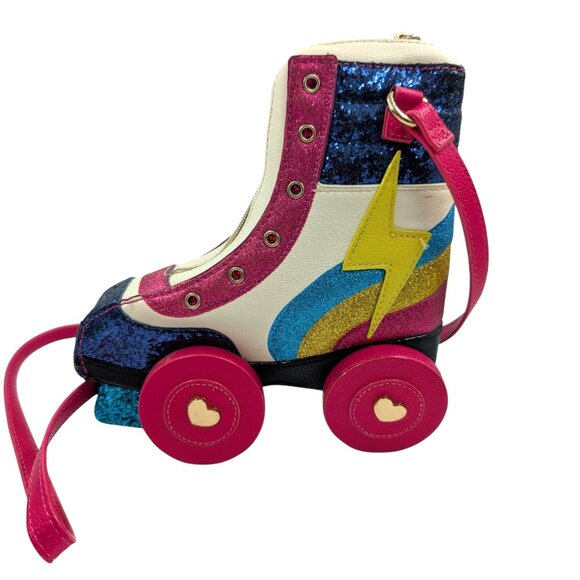 Betsey Johnson Roller Skate Blue Pink Yellow Rainbow Glitter Crossbody Bag Purse - Picture 3 of 12